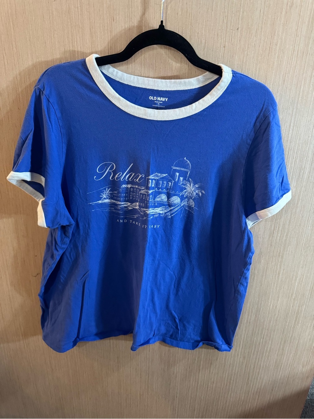 Old Navy Everywear Blue Graphic Ringer Tee with White Trim Size XL